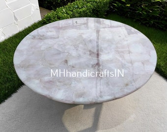 Handmade Rose Quartz Agate Table Top: Round Pink Home Decor