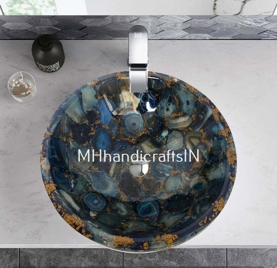 Blue Agate Wash Basin / Sink Handmade Work / Counter Top Sinks