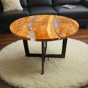 White Epoxy Coffee Table Round Wooden Table Custom Resin Table River Side Table Handmade Live Edge Countertop Modern Farmhouse Furniture Art
