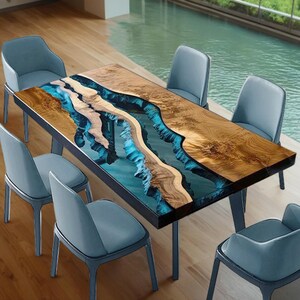 Epoxy Resin River Table Top, Wooden Resin Table Top, Epoxy Ocean Wave Effect Wooden Table Top, Live Edge Table top, Handmade decor furniture