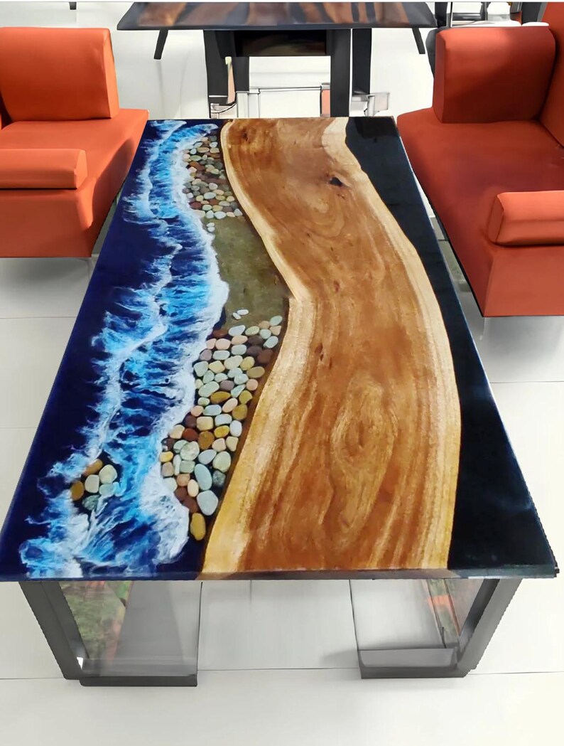 Personalized Blue Ocean Epoxy Resin Live Edge Dining Table - Etsy
