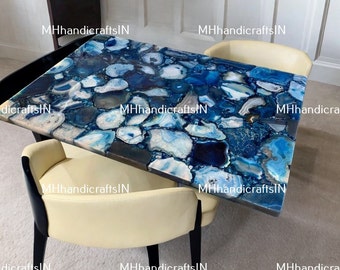 Koffietafelblad blauwe agaat: stenen bar en consoledecor