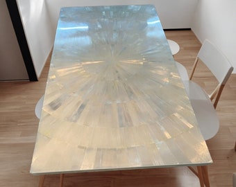 Handmade Selenite Sunburst Stone Table Top: Custom Coffee or Dining Table