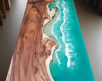 Mesa de olas oceánicas de resina epoxi de lujo: centro de mesa hecho a mano