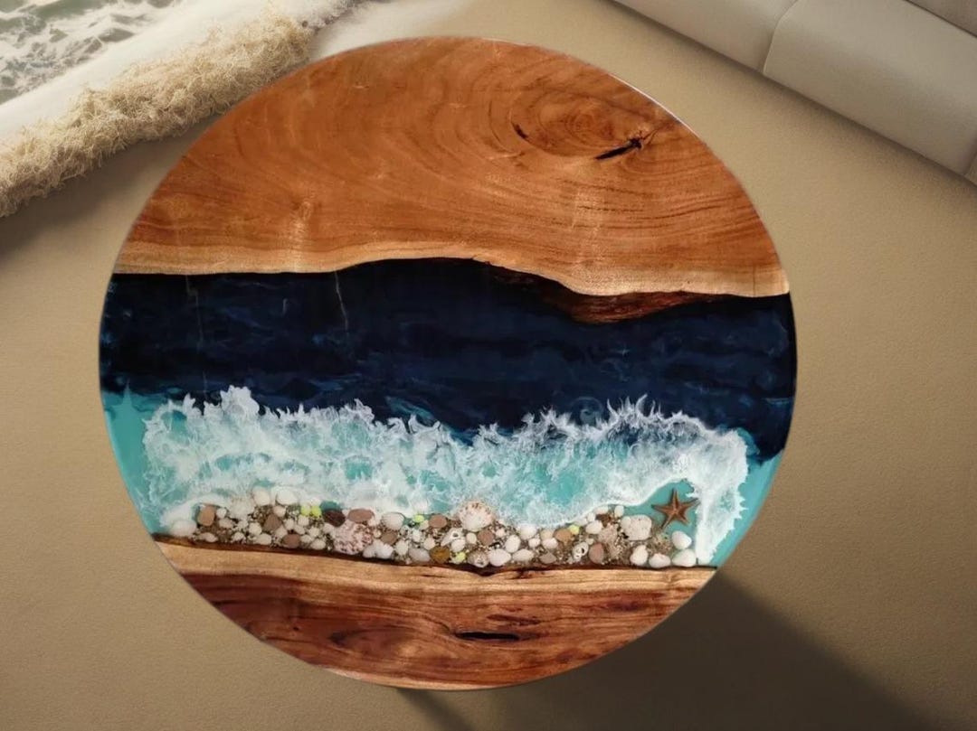 Resin Ocean Wave Coffee Table, Round Epoxy Wood Coffee Table, Live Edge ...