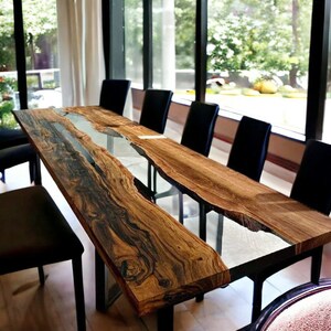 Personalized Clear Epoxy Resin Table, Customized Live Edge Epoxy Resin Dining Table Top, Dining Room Table, Living Room Table