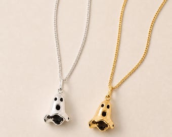 Cute Ghost Necklace, Halloween Ghost Pendant, Gold Silver Ghost Necklace, Spooky Jewelry, Kawaii Necklace, Gift for Her Him