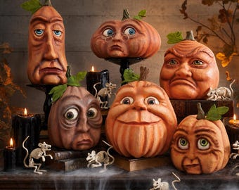 Halloween Pumpkin Decoration, Vintage Pumpkin Figurine, Resin Pumpkin Statue, Spooky Fall Decor, Jack O Lantern Home Decor