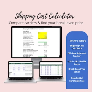 Shipping Cost Calculator Excel | USPS UPS FedEx Comparison Spreadsheet | Free Shipping Break Even Tool