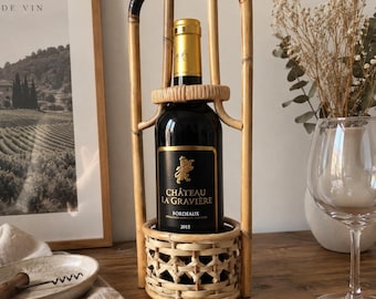 Handmade Bamboo Wine Bottle Holder, Rustic Bottle Rack, Vintage Wine Storage, Natural Table Decor, Gift for Wine Lover