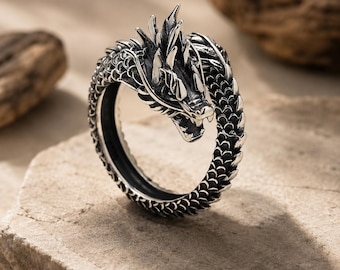 Dragon Ring Unisex, Viking Adjustable Ring, Norse Dragon Jewelry, Fantasy Silver Ring, Medieval Gift, Gothic Jewelry, Unisex Ring
