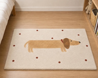 Cute Dachshund Kids Rug, Nursery Bedroom Carpet, Sausage Dog Rug, Scandinavian Decor, Cozy Children’s Room, Gift for Dog Lovers