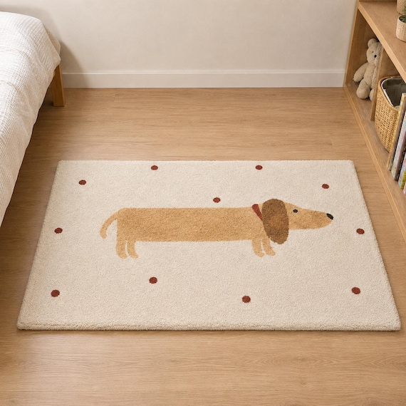 Tapis Enfant Teckel Mignon, Tapis Chambre Bébé et Enfant, Décoration Scandinave, Tapis Chien, Cadeau Enfant, Déco Animale