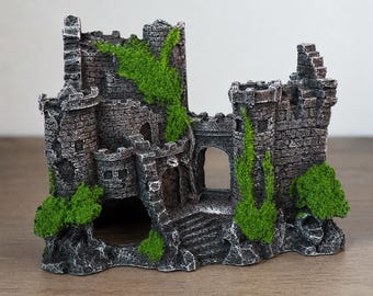 Hand Painted Medieval Castle Aquarium Decor, Resin Ruins Ornament, Fish Tank Decoration, Fantasy Castle, Fish Hideout, Aquatic Decor