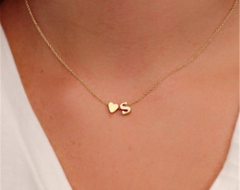 Personalized Heart Initial Necklace, Gold & Silver Letter Necklace, Custom Alphabet Pendant, Minimalist Gift for Her, Bridesmaid Jewelry