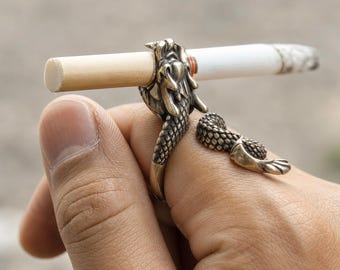 Dragon Cigarette Holder Ring, Adjustable Smoking Ring, Viking Dragon Ring, Hands Free Cigarette Holder, Gothic Gift for Him
