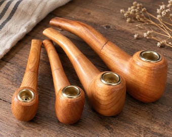 Handmade Wooden Tobacco Pipe, Vintage Smoking Pipe, Polished Solid Wood Pipe, Traditional Curved Pipe, Gift for Pipe Collectors