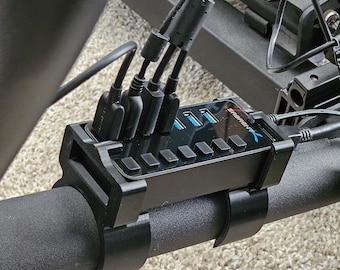 Sabrent 10 Port, 7 port or 7+3 port USB Mount for Sim Racing - Mount 2"/51mm or 1.65"/42mm Tube Chassis - Trakracer TR8, Dyn X, Trophy,