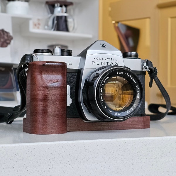 Wood Grip - Pentax K1000 and Spotmatic - PLA Grip Extension - 3D Printed, Stained, Wood, Pentax, Gift