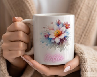 Taza de flores de colores, taza de flores, regalo para mamá, regalo para novia, taza de verano, regalo para mujeres, regalo para ella, taza floral, taza botánica