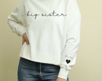 Sweat-shirt grande soeur avec nom sur la manche, cadeau grande soeur, cadeau pour elle, chemise grande soeur
