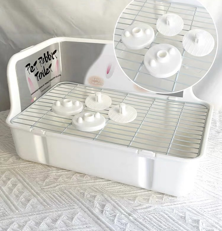 Bunny Litter Box With Grate, Rabbit Corner Litter Pan, Pet Toilet Potty