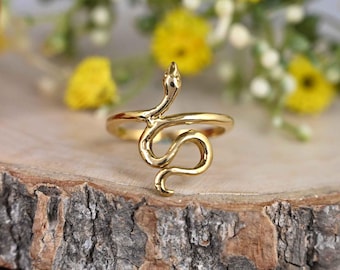 Gold Snake Ring: Handmade Brass Wrap Around Serpent Jewelry