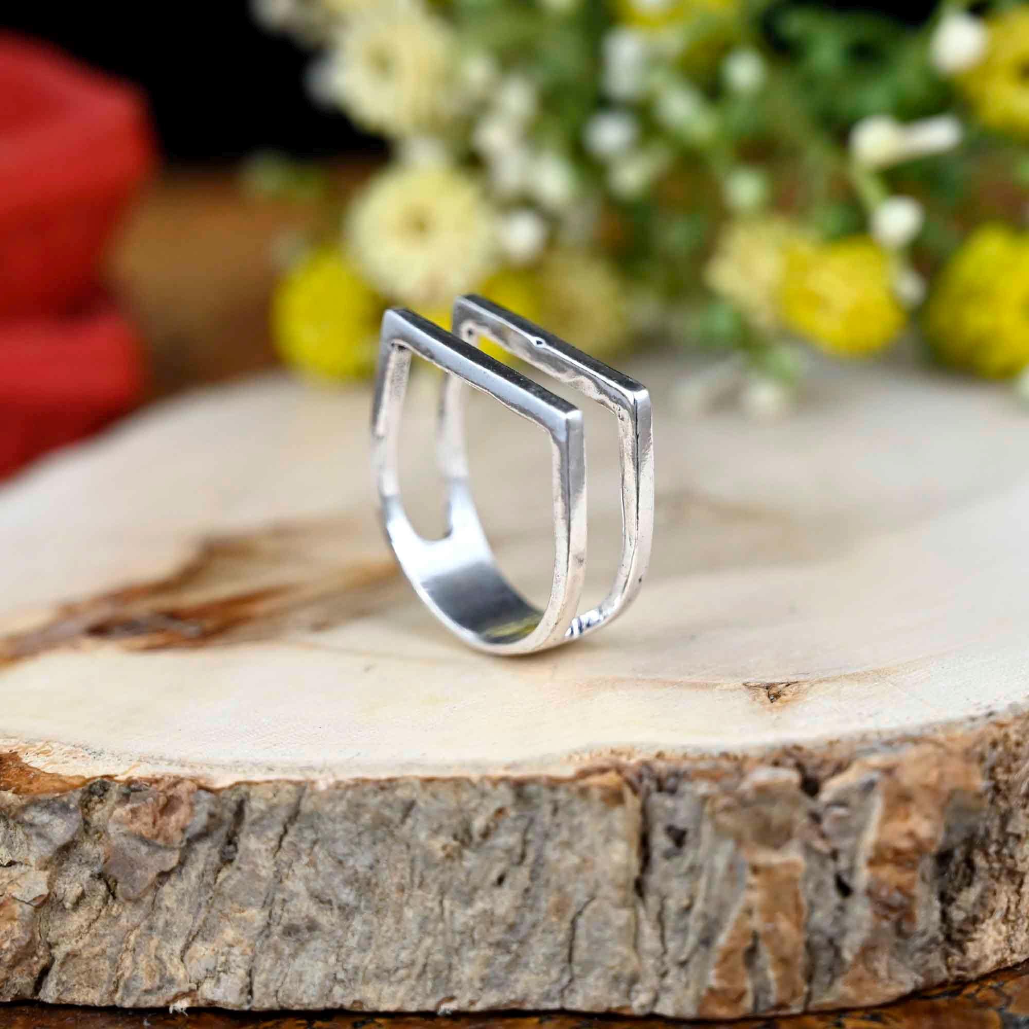 Silver Square Ring: Modern Double Bar Statement Ring - Etsy