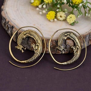 Dragon hoop earrings, Hoop earrings, Dragon hoops, Spiral earrings, Spiral hoops, Dragon jewelry, Gothic earrings, Gothic jewelry