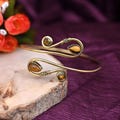 Gold Spiral Arm Cuff: Tigers Eye Gemstone Boho Bracelet