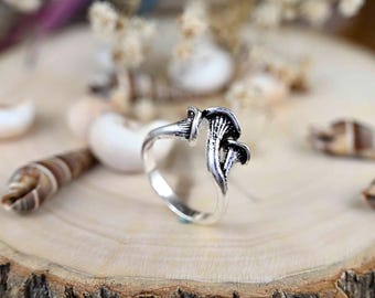 Sterling Silver Chanterelle Mushroom Ring: Boho Wedding Band