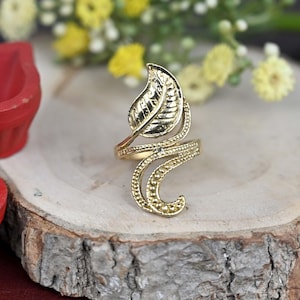 Brass Floral Leaf Ring: Vintage Boho Handmade Jewelry
