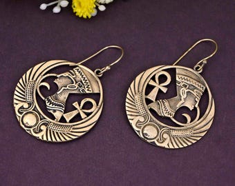 Messing Ankh-oorringen: Egyptische kruisamuletsieraden