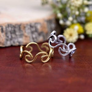 Gold Brass Wave Ring: Dainty Nautical Ocean Ring