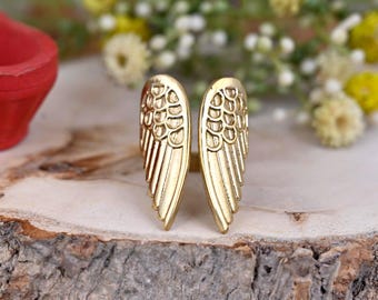 Anillo de latón con forma de ala de ángel: Regalo de condolencia, banda ajustable.