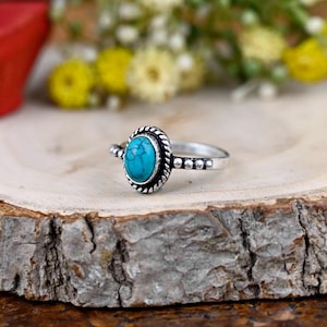 Boho Oval Turquoise Ring: Sterling Silver Gemstone