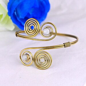 Moonstone Gold Brass Arm Cuff: Minimalist Upper Arm Band
