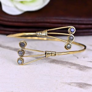 Labradorite Brass Upper Arm Cuff: Gold Swirl Armband