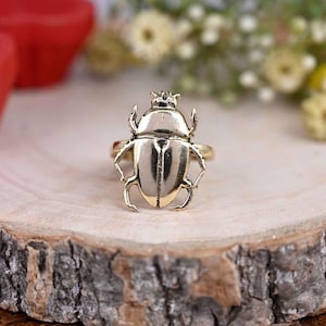 Gold Brass Scarab Beetle Ring: Sacred Amulet Talisman