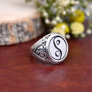 Brass Yin Yang Signet Ring: Unisex Boho Statement Ring
