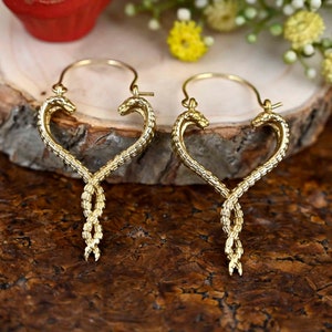 Brass Snake Hoop Earrings: Double Serpent Punk Jewelry