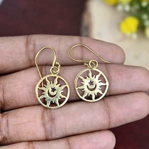 Sun and moon hoop dangle earrings