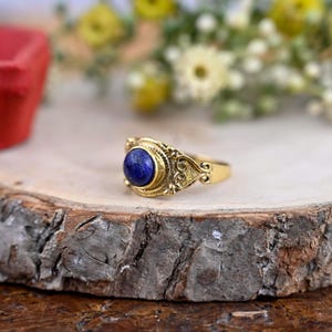 Brass Lapis Lazuli Ring: Golden Natural Stone Ring