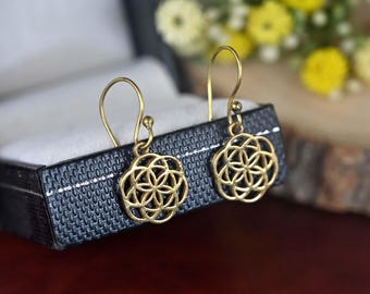 Brass Seed of Life Earrings: Sacred Geometry, Minimalist Style