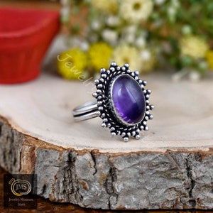 Oval Amethyst Ring: Sterling Silver Purple Quartz Jewelry