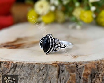 Schwarzer Obsidian Ring 925 Sterling Silber Ring Damen Geschenk Ring Edelstein Ring Silber Ring Obsidian Schmuck