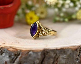 Natural Amethyst Brass Ring: Bohemian Gold Statement Jewelry