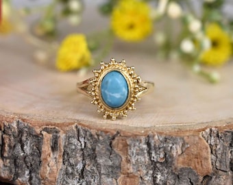 Gold Turquoise Ring: Dainty Brass Handmade Ring