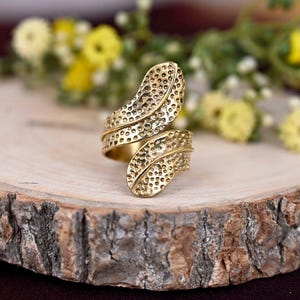 Handmade Brass Wrap Ring: Thick Hammered Gold Style
