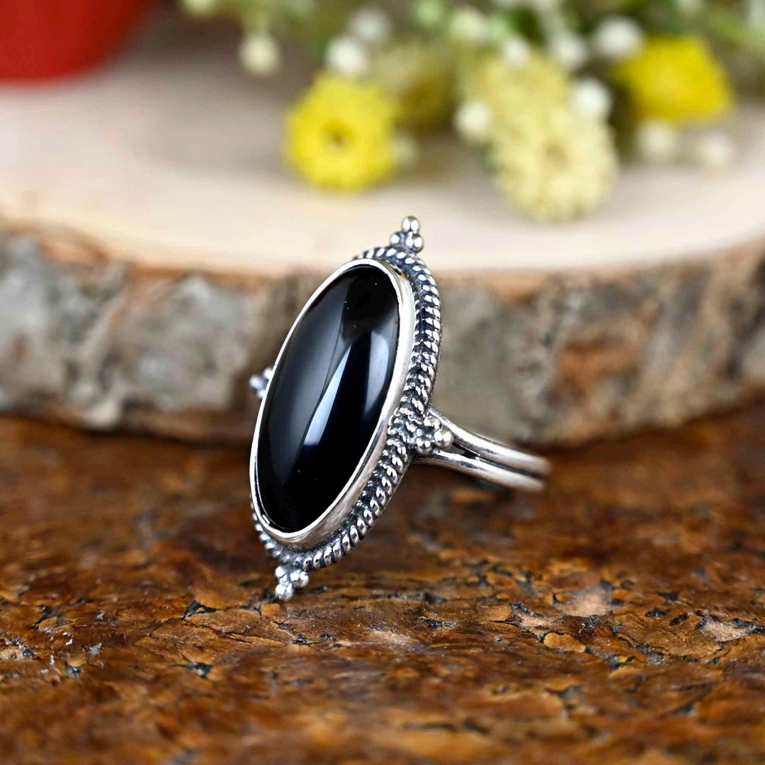 Handmade Oval Black Obsidian Ring: Silver Jewelry - Etsy